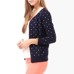 Forever21 Women's Cardigan- Navy Blue & Polka Dots